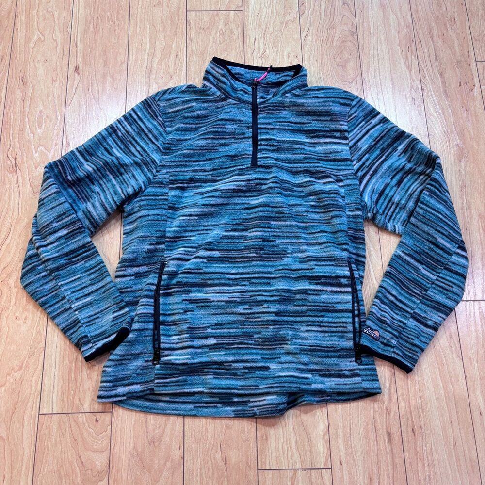 Chubbies “The Alpine” Quarter-Zip Fleece Green Teal Striped Men's Size Medium